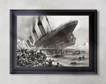 タイタニック号沈没の絵（1912年）：ヴィンテージ歴史アートプリント