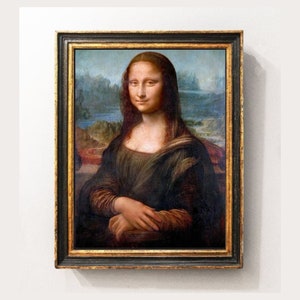 May include: A framed portrait of a woman with long brown hair and a soft smile. She is wearing a dark green dress and is set against a background of a landscape with a blue sky and green hills.