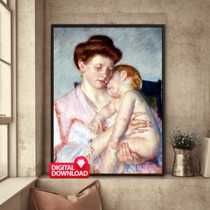 Sleepy Baby 1910 Painting by Mary Cassatt Printable, Mum and Baby Artwork, Vintage Mary Cassatt Motherhood Art Painting, First Time Mom Gift