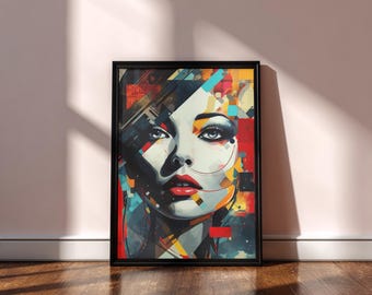 抽象的な女性の肖像画プリント｜モダンな幾何学ポップアート（デジタル