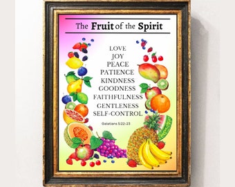 Fruto del Espíritu Santo Gálatas 5:22-23, Decoración de pared cristiana, Citas imprimibles de versículos bíblicos, Citas de las Escrituras, Impresión de versículos bíblicos