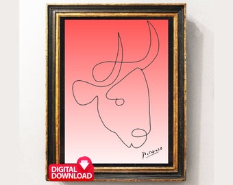 Picasso Bull Head Line Art Print: Minimalist Animal Sketch (Digital Download)