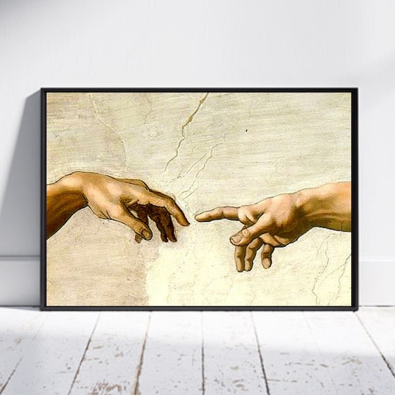 Michelangelo Creation of Adam Printable, Michelangelo Wall Art Print, Above Couch Art, Art Nouveau Print