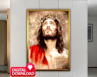 Jesus Christ Portrait Painting Printable, Jesus Picture, Jesus Art Print, Jesus Christ Artwork, Christ Portrait, Christian Artwork