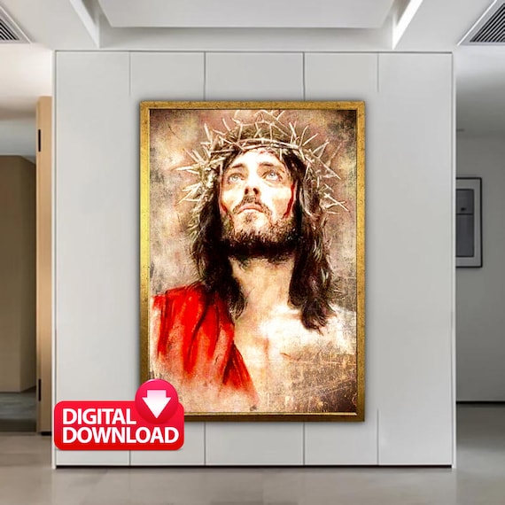 Jesus Christ Portrait Painting, Christian Art Print (Digital Download)