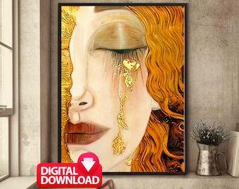 Gustav Klimt Golden Tears Antique Painting, Art Nouveau Poster (Digital Download)