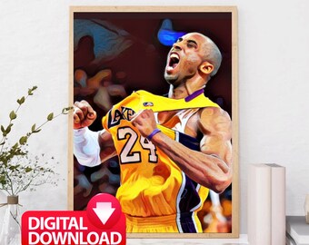 KOBE BRYANT Art Print, NBA Lakers Basketball Poster, Kobe Bryant Artwork, Kobe Painting