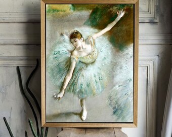 ヴィンテージ・ドガのバレリーナ絵画：緑のドレスを着たダンサー、1883