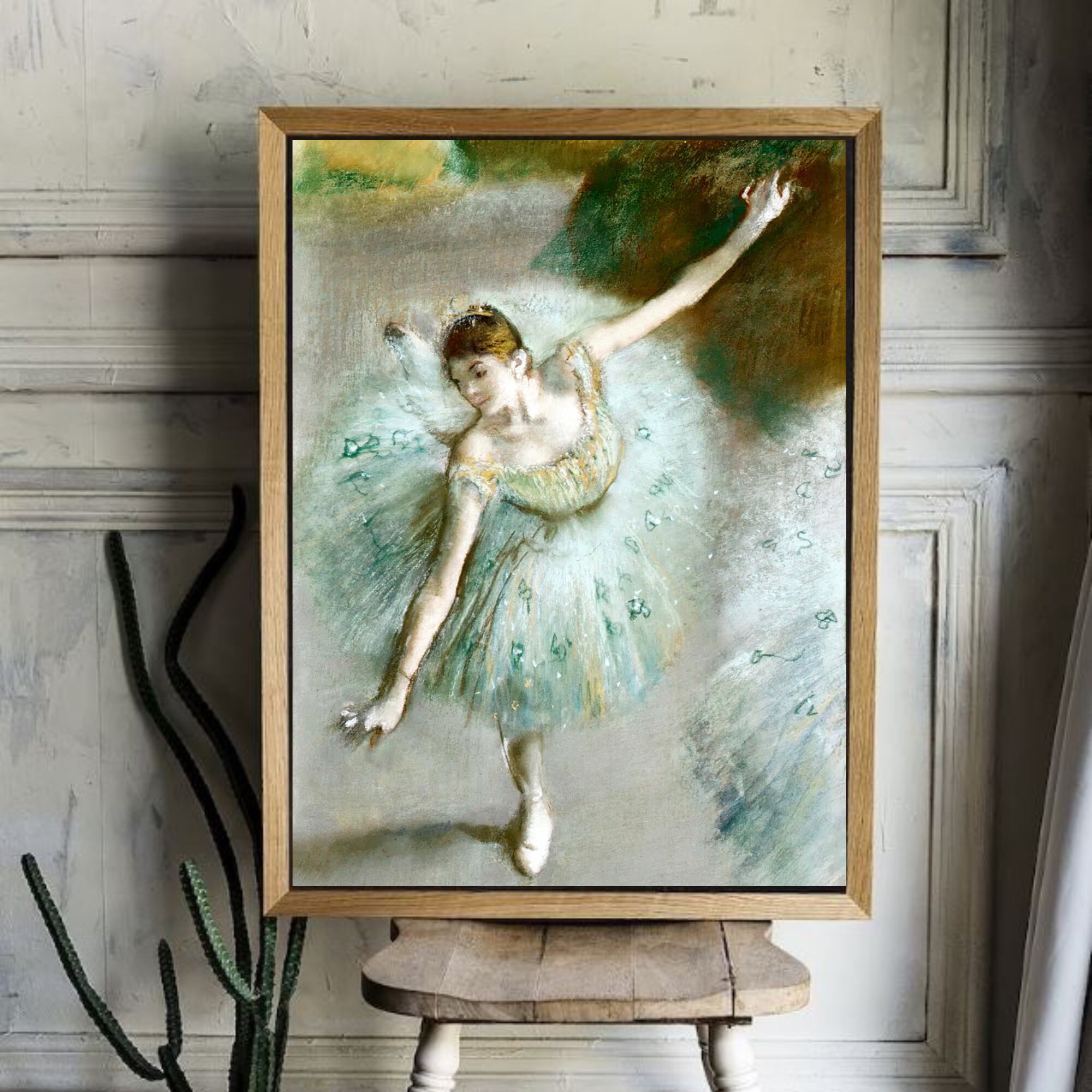 ヴィンテージ・ドガのバレリーナ絵画：緑のドレスを着たダンサー、1883