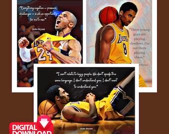 3 von KOBE BRYANT Kunstdruck mit berühmten inspirierenden Zitaten über das Leben, digitaler Download, Kobe Bryant Wandkunst, Kobe Bryant Kunstwerk