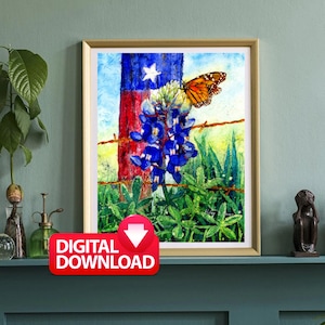 Texas Bluebonnet Painting, Bluebonnet Digital Download, Bluebonnet Picture Wall Art