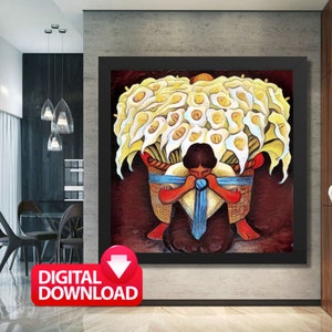The Flower Vendor Art 1943 Printable by DIEGO RIVERA, Mexican Art Print, Diego Rivera Wall Art, Diego Rivera Flower Vendor Print