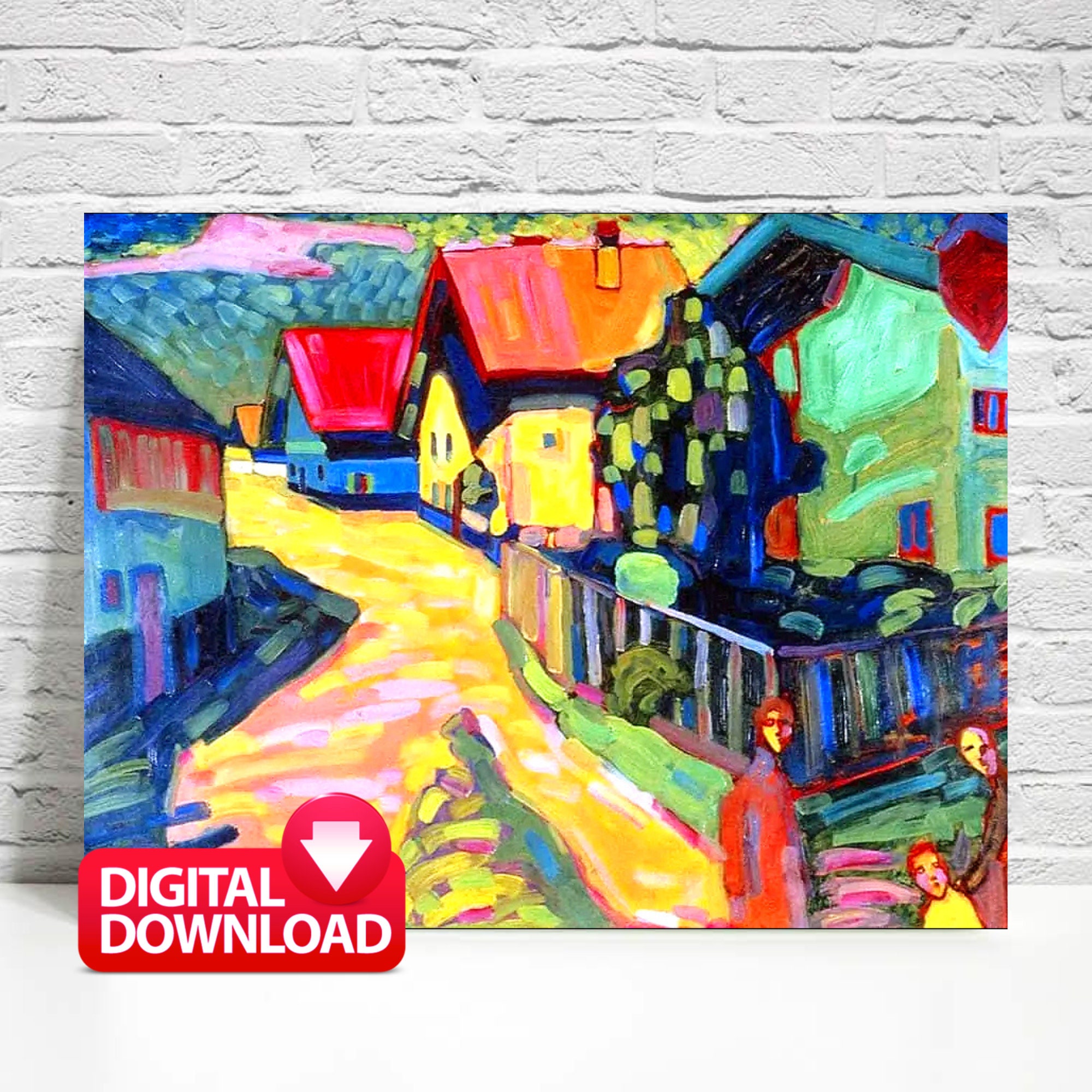 Kandinsky Kunstdruck: Murnauer Dorfstraße, Vintage Jugendstil