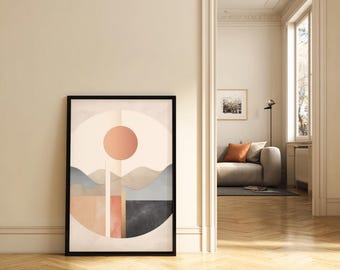 Abstract Sun Landscape Wall Art | Minimalist Boho Circle Print | Neutral Geometric Poster | Earth Tone Modern Digital Download