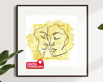 Abstraktes Paar Kunstdruck auf Leinwand: Romantisches Schlafzimmer Dekor (Digitaler Download)