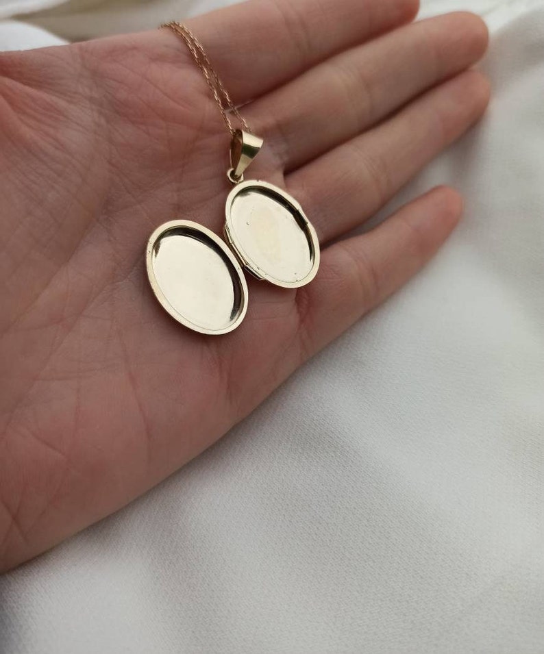 14k Gold Locket Necklace 14k Gold Locket Oval Solid Necklace Etsy