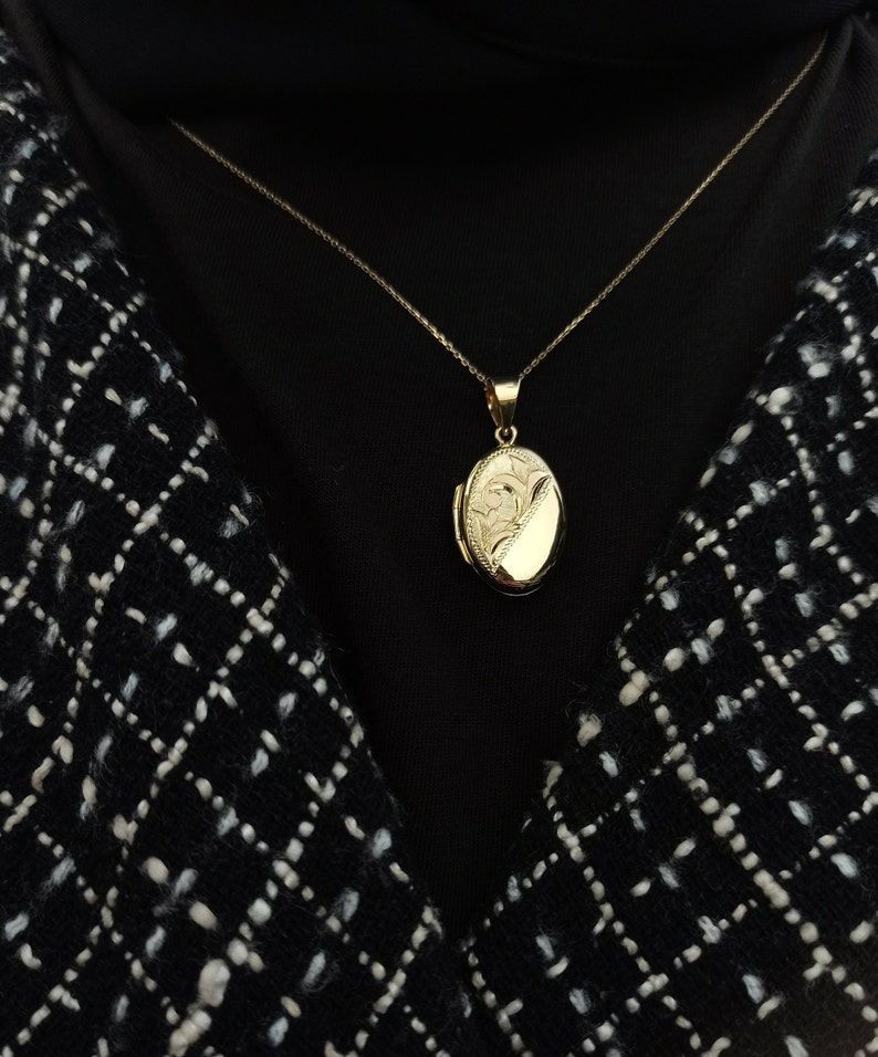 14k Gold Locket Necklace 14k Gold Locket Oval Solid Necklace Etsy
