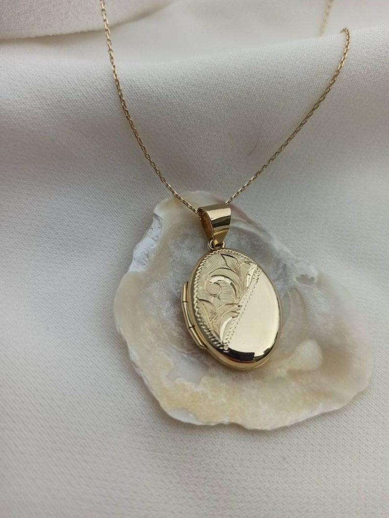 14k Gold Locket Necklace 14k Gold Locket Oval Solid Necklace Etsy