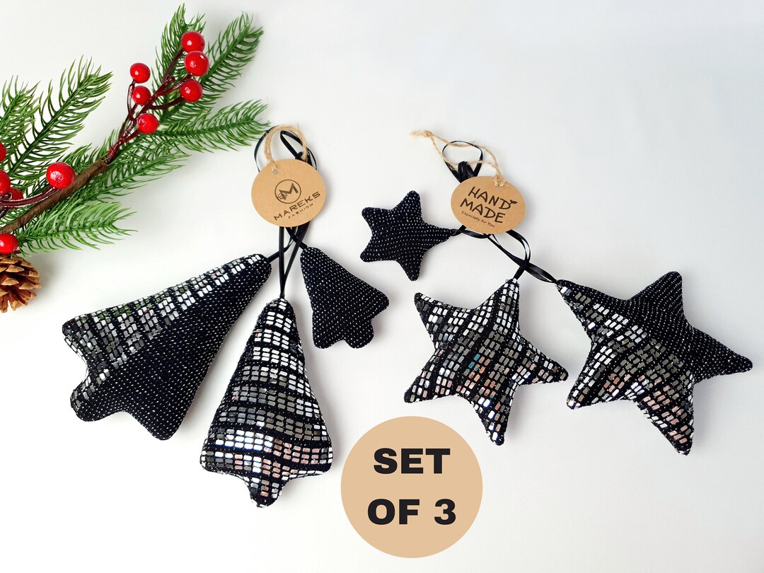 Black Mirror Christmas Tree Decorations, Set of 3 Christmas Ornaments