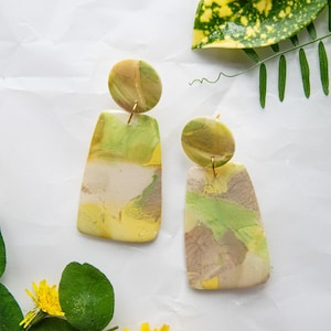 Green and Yellow Watercolour Earrings - Handmade Polymer Clay Earrings