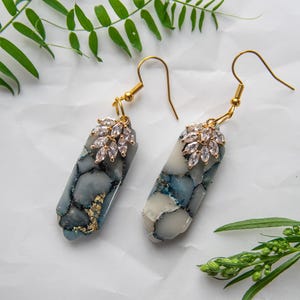 Blue and White Marble Earrings - Ornate - Handmade Polymer Clay Earrings