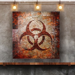 Biohazard Symbol Metal Print: Rustic Zombie Decor on Recycled Aluminum