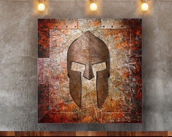 Molon Labe - Spartan Helmet on Rust Printed on Eco-Friendly Recycled Aluminum