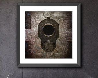 Metal Themed Wall Framed Print -  M1911 Pistol Print on Archival Paper in Black Color Wood Frame