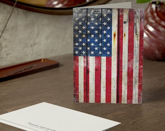 Thank You For Your Service Greeting Cards - Vertical American Flag on Old Barn Wood Print
