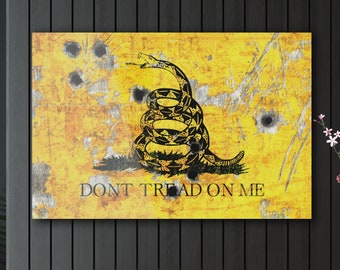 Gift for Gun Owners, Gadsden Flag With Bullet Holes Print on a Crystal Clear Acrylic Panel, Don't Tread on Me