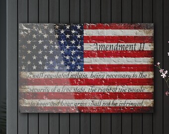 Pro 2A Wall Artwork, American Flag and 2nd Amendment on White Washed Brick Wall Printed on a Crystal Clear Acrylic Panel