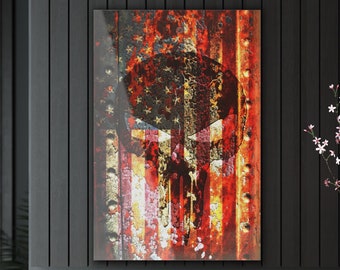 Rusted American Flag and Cracked Skull Printed on a Crystal Clear Acrylic Panel - Man Cave and Gun Room Wall Decor