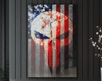 Pro 2A Geschenk - Distressed American Flag & Cracked Skull auf einer kristallklaren Acrylplatte gedruckt