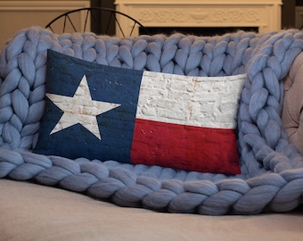 Premium Lumbar Pillow 20x12 - Texas Flag on Whitewashed Brick Wall Print