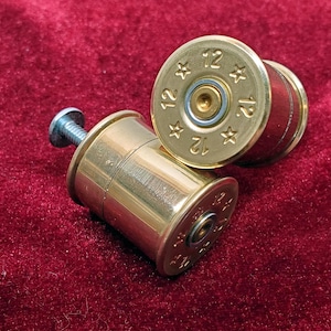 Brass 12 Gauge Shot Gun Shell Dresser Drawer Pulls, Rustic Cabinet Knobs
