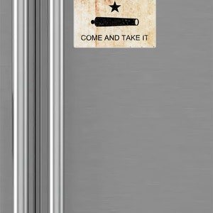 Gonzales Battle Flag on Rusted Riveted Plate Print on magnet on fridge