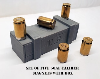 50 AE Caliber Bullet Magnets, Recycled Brass Casing, Gift for Hunters