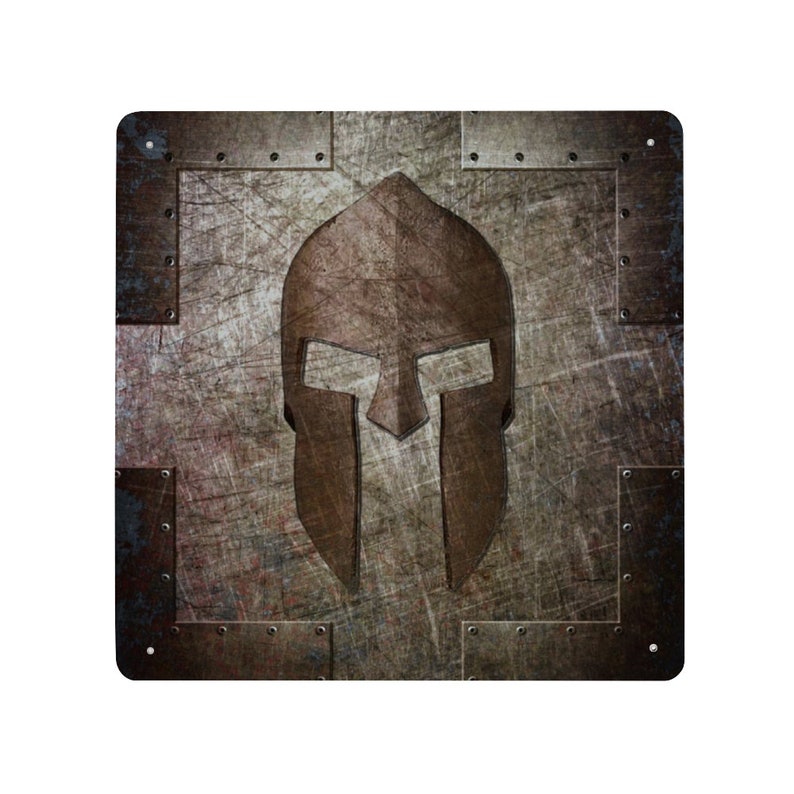 Molon Labe - Spartan Helmet on Distressed Riveted Metal Print on Metal - Made in America