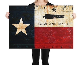 Texas and Gonzales Flag on Rust Art Print: Come and Take It