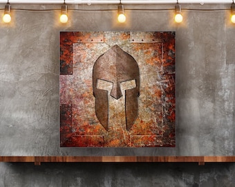 Molon Labe Spartan Helmet On Rust Printed On Eco-Friendly Recycled Aluminum