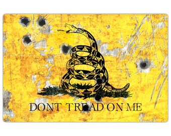 Don't Tread on Me Magnet, Gadsden Flag With Bullet Holes Print on 4x6 Magnet, Gift for Gun Owners