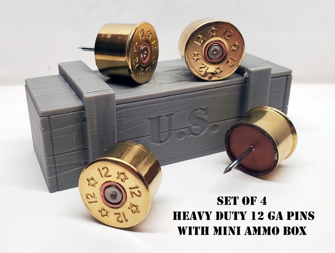 Four Heavy Duty Brass Shotgun Shell Push Pins, Miniature Ammo Box ...