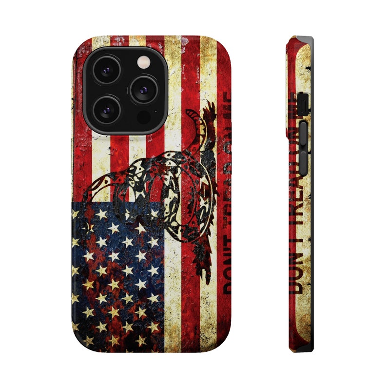 Mag Safe Tough Cases for iPhones 13 and 14 American and Gadsden Flag Print Don't Tread on Me image 3