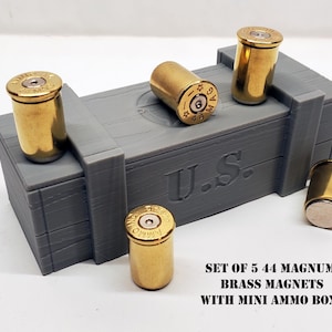 44 Magnum Brass Bullet Magnets, Gun Collector Gift with Miniature Ammo Box