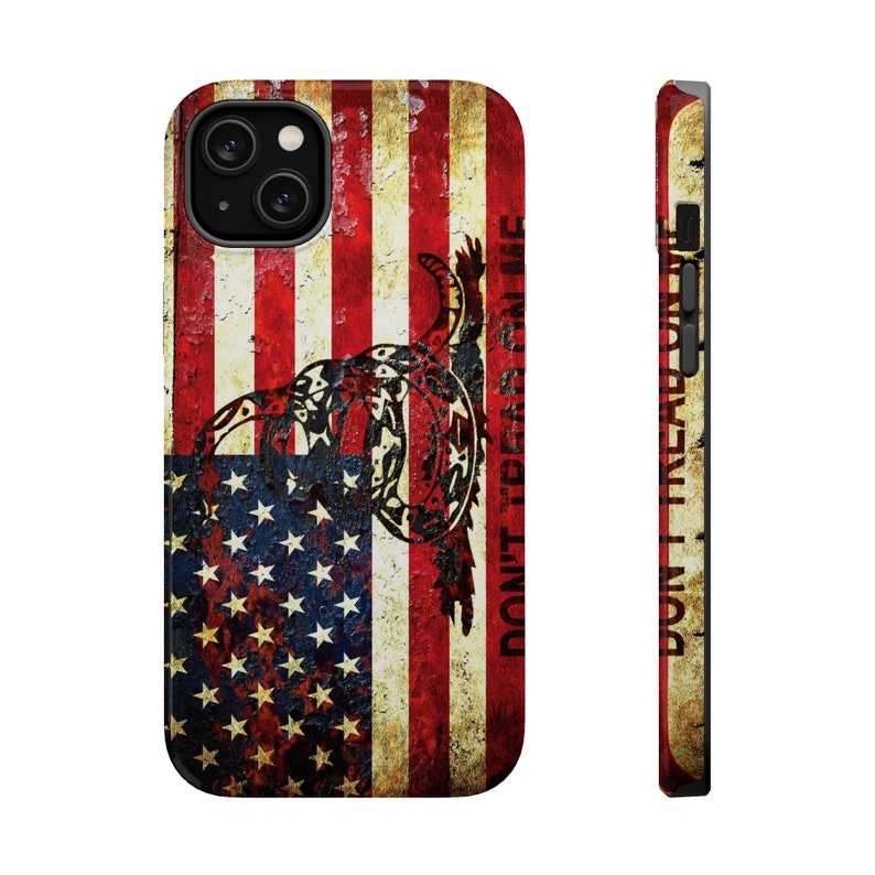 Mag Safe Tough Cases for iPhones 13 and 14 American and Gadsden Flag Print Don't Tread on Me image 5