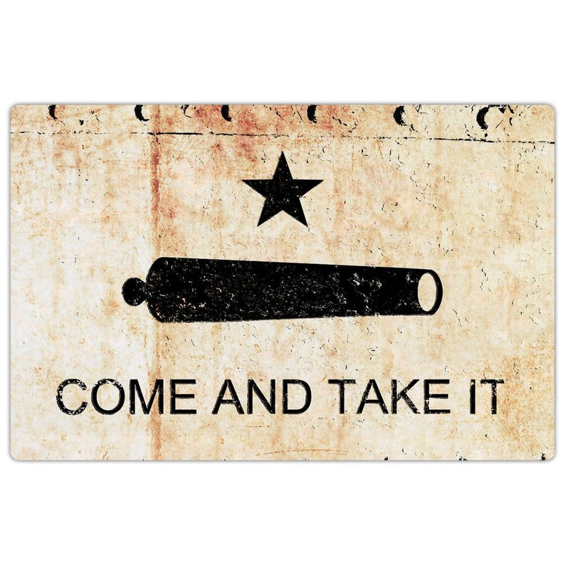 Come and Take It Fridge Magnet Gonzales Battle Flag on Rusted Riveted Plate Print on magnet