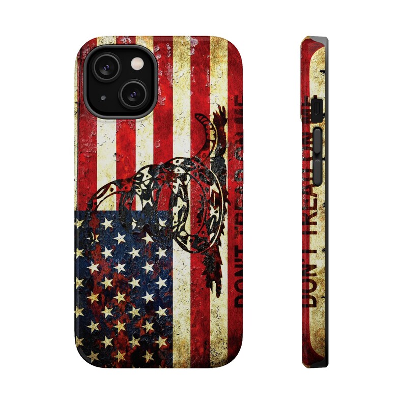 Mag Safe Tough Cases for iPhones 13 and 14 American and Gadsden Flag Print Don't Tread on Me image 4