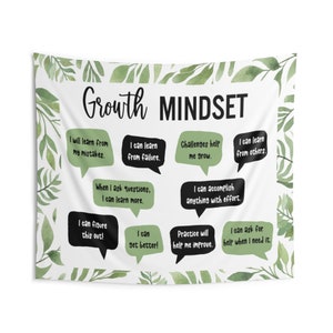 Growth Mindset Wall Tapestry Hanging Banner for Classroom Decoration or Workplace Decor Sign