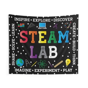STEAM Lab Classroom Wall Tapestry Hanging Banner for Class Decoration, Library Decor Sign, School Door