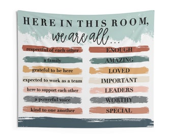 Here in This Room Wall Tapestry Hanging Banner for Classroom Decor or Workplace Decoration Sign in Desert Neutrals Boho
